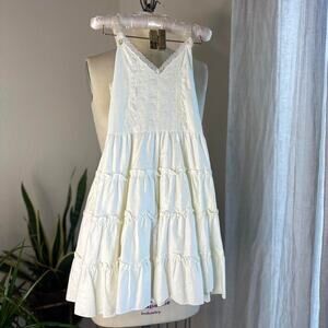 Girl’s Small Dress Ivory Eyelet Lace Tiered Sundress Summer Cottagecore Vintage